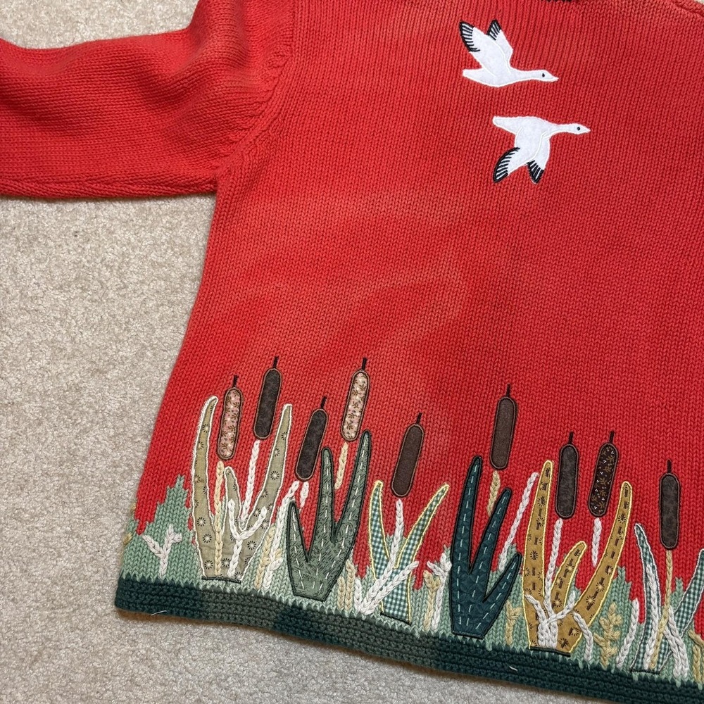 Vtg Orvis Cardigan Sweater Womens Small Red Birds Embroidered Knit Nature 80s - Picture 9 of 9